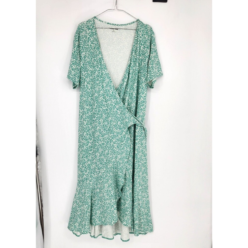 Lands End Women's‎ 1X Cotton Modal V-Neck Wrap Midi Dress NWT